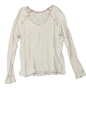 Wishlist Boho Raw Hem Long Sleeve Cotton Knit Top - Cream / Ivory M Grunge Gorp